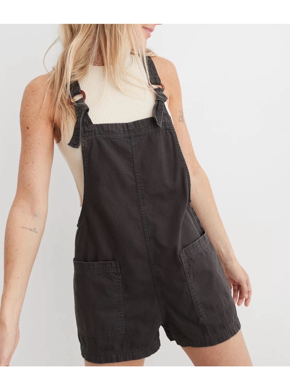 Aerie Charcoal Gray Short Overalls